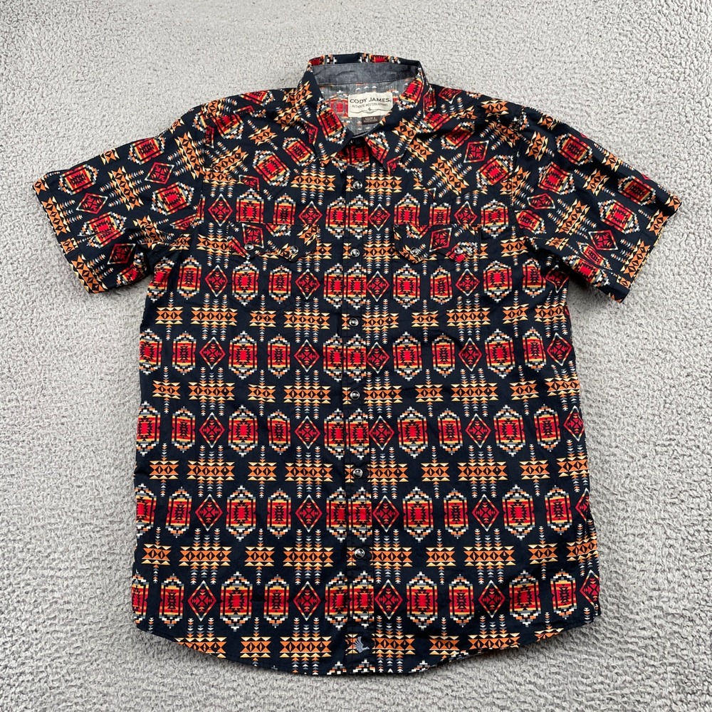 Cody James Shirt Mens Large Black Aztec Short Sleeve Western Pearl Snap Cotton
